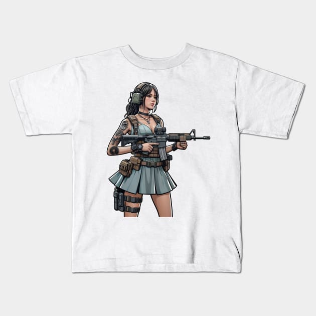 Tactical Girl Kids T-Shirt by Rawlifegraphic